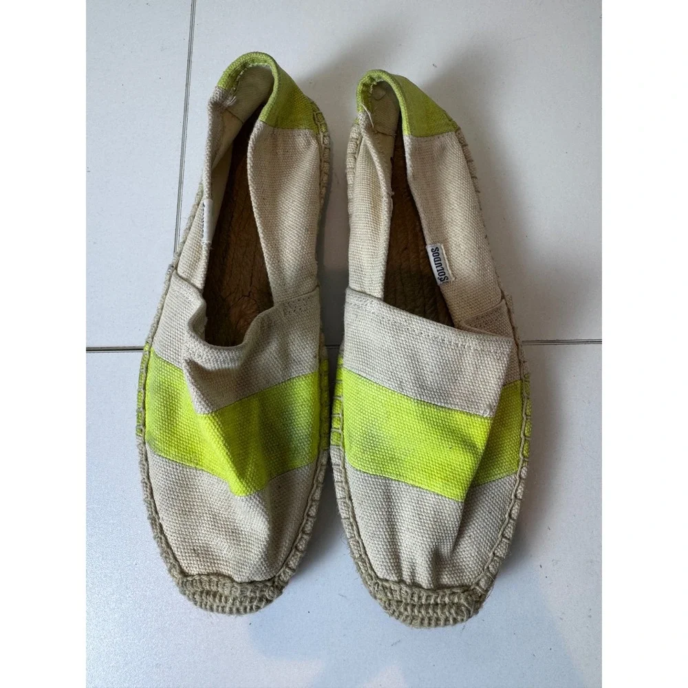 Soludos Espadrilles Shoes Women Size 7 Neon Yellow Stripe Canvas Flat Minimalist